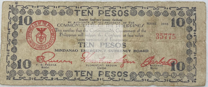 Philippines 1944 10 Pesos P-S527e, Used World banknote Currency - Cool Coins & Notes