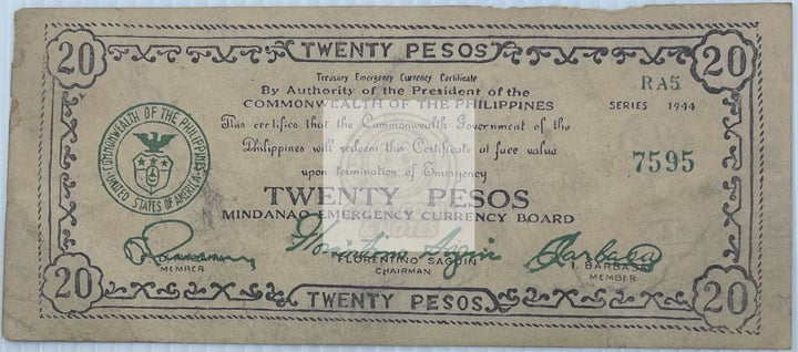 Philippines 1944 20 Pesos P-S528c WW2 Used World Banknote Currency - Cool Coins & Notes