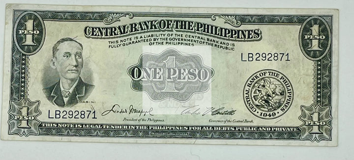 Philippines 1949 1 Peso P133d, Used Banknote - Cool Coins & Notes