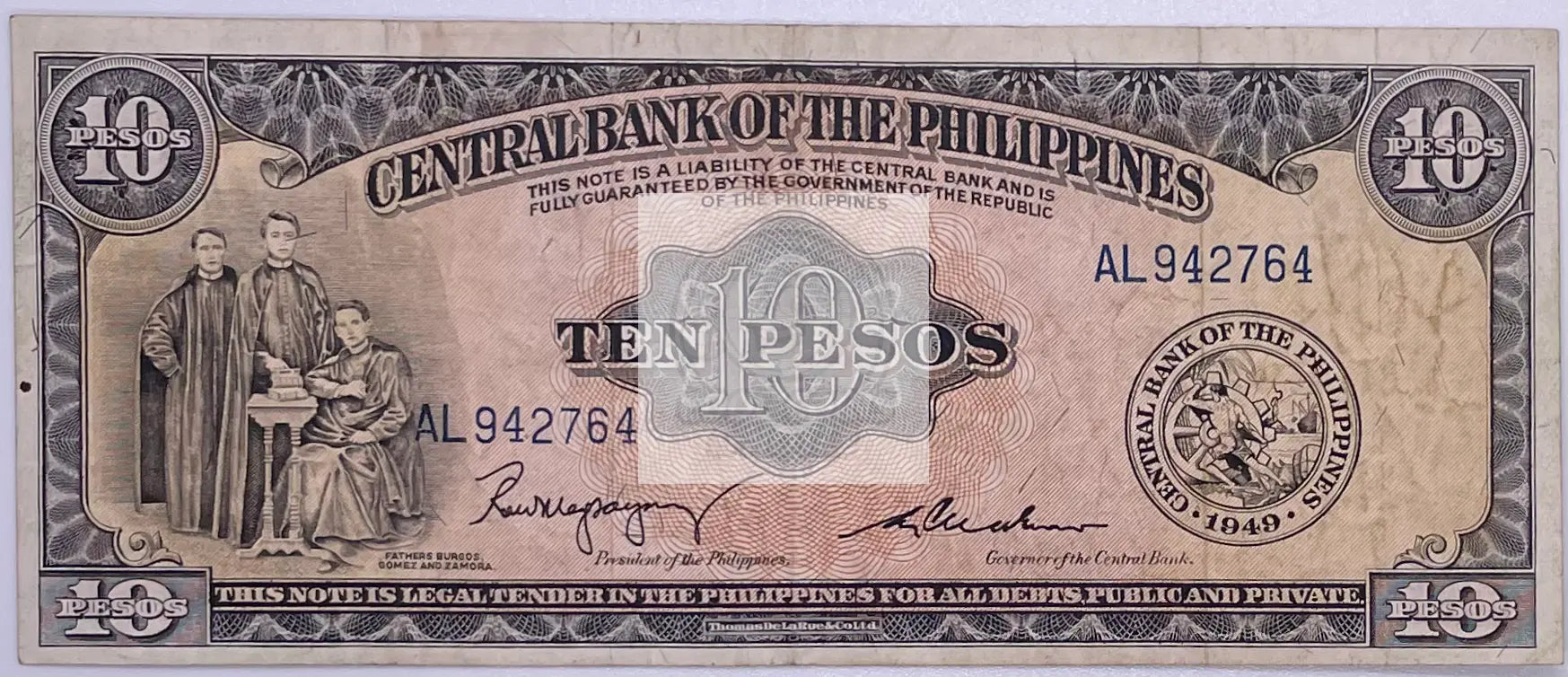 Philippines 1949 10 Pesos P-4 UNC Banknote - Cool Coins & Notes
