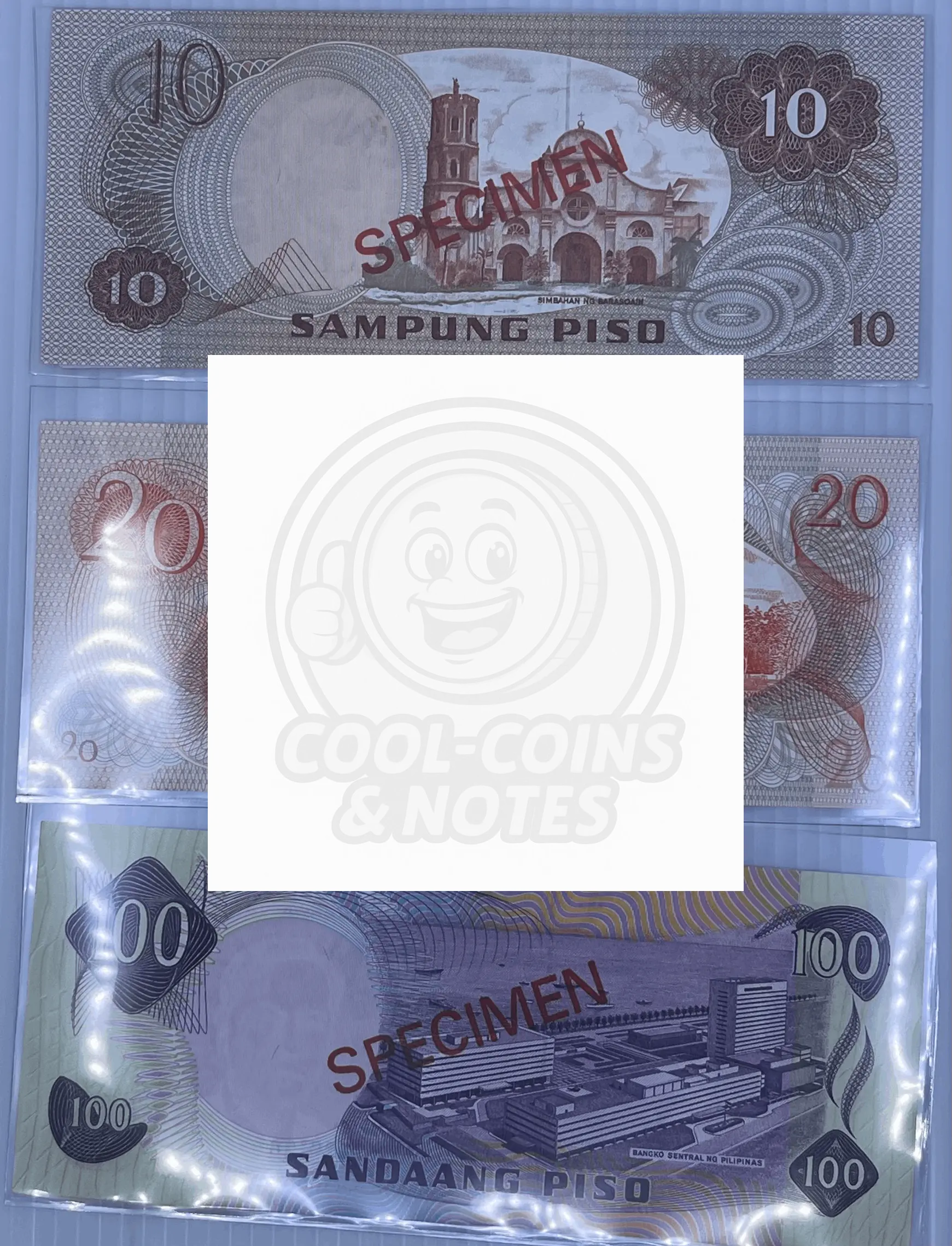 Philippines 1978 100, 20, 10 Peso Specimen P-CS1