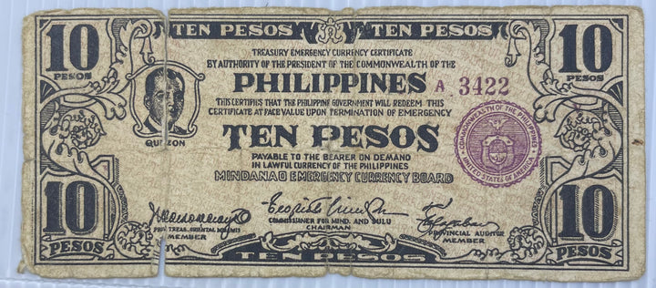 Phillipines 1942 10 Pesos P-S473 WW2 Used World Banknote Currency - Cool Coins & Notes