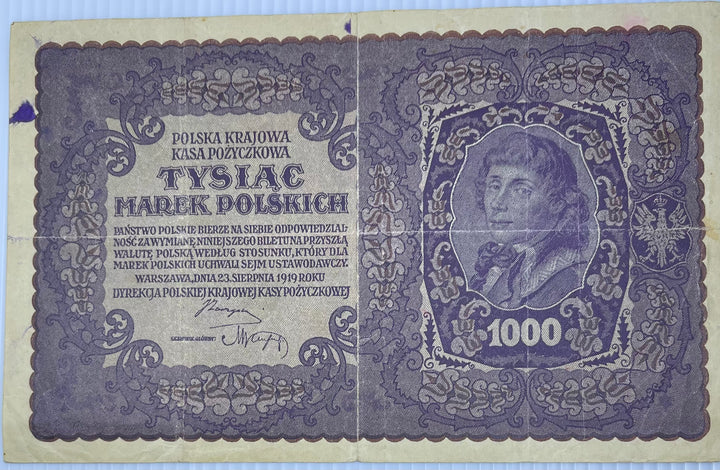 Poland 1919 1000 Mark P-29 Used World Banknote - Cool Coins & Notes