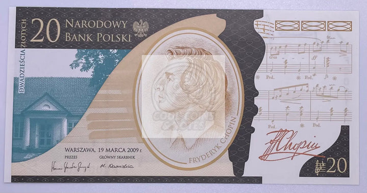 Poland 20 Zloty 2010 Commemorative Chopin UNC P-181, Banknote - Cool Coins & Notes