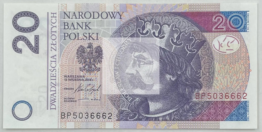 Poland 20 Zlotych Banknote, 2016, P-184b, UNC - Cool Coins & Notes