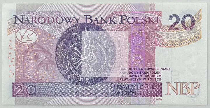Poland 20 Zlotych Banknote, 2016, P-184b, UNC - Cool Coins & Notes