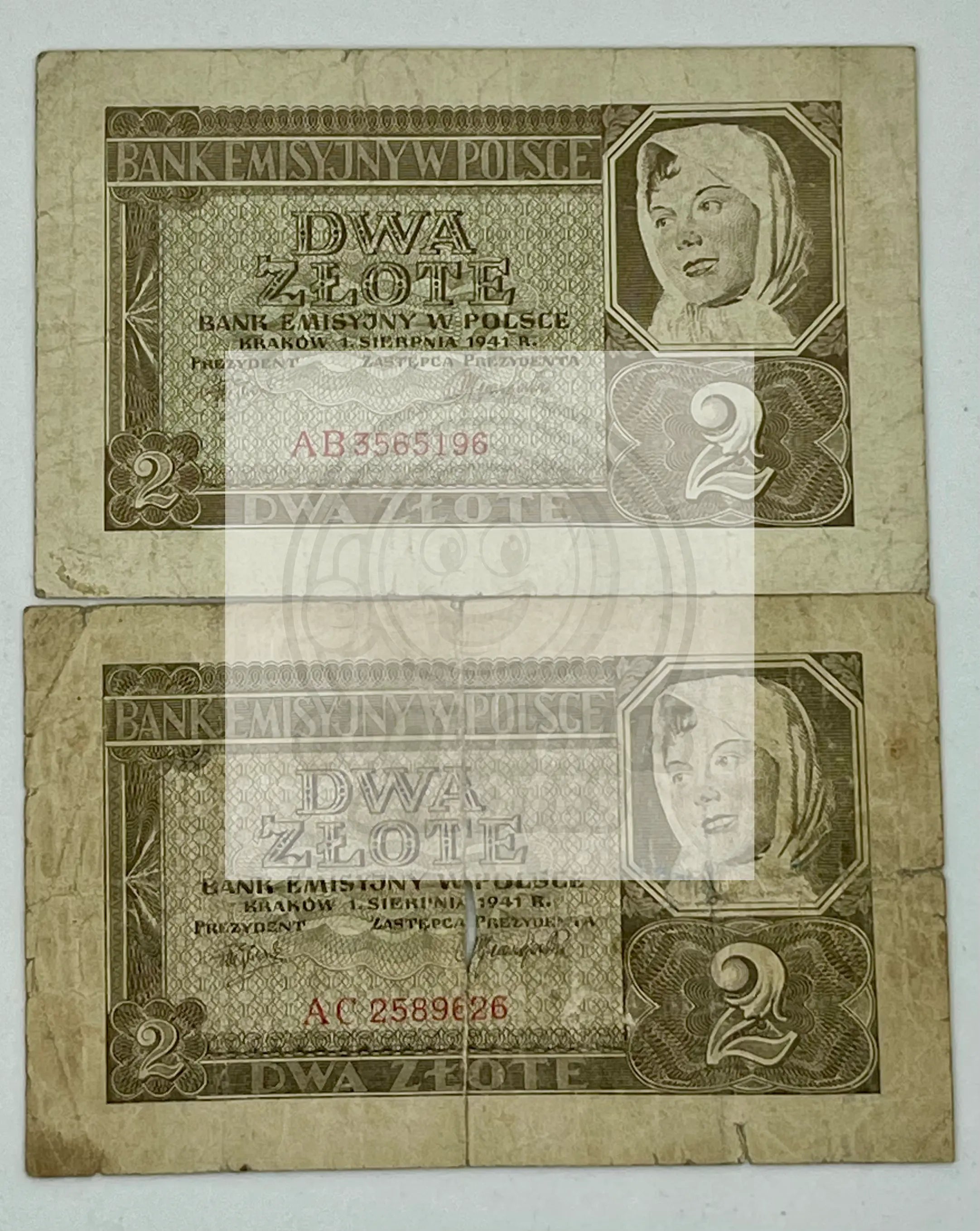 Poland-Germany  Occupation 1941 2 Zlote P-100, Used Banknotes Lot of 2 WW2 - Cool Coins & Notes