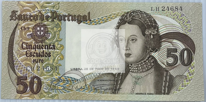 Portugal 1968 50 Escudos P174 UNC World Banknote Currency - Cool Coins & Notes
