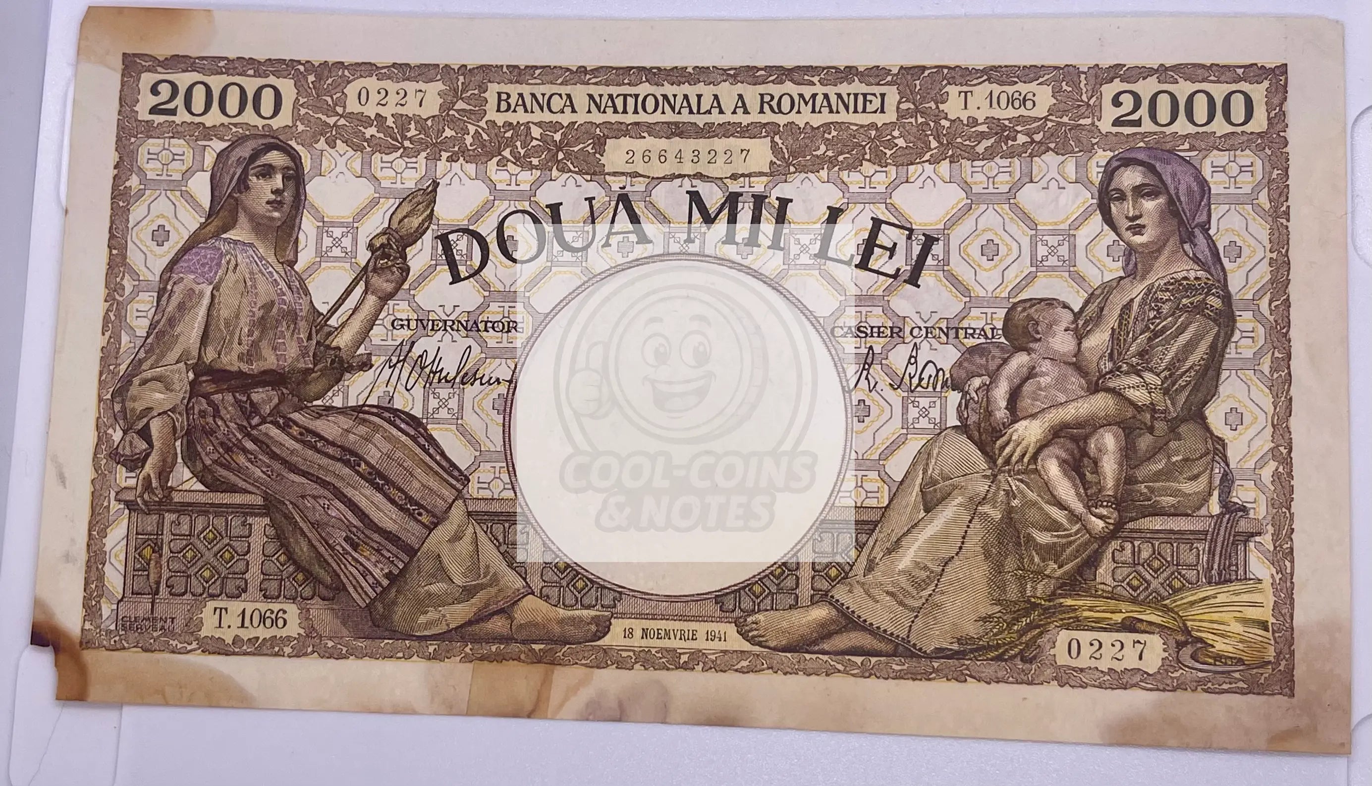 ROMANIA 2000 LEI 1943 P 54. HUGE NOTE. - Cool Coins & Notes