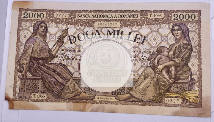 ROMANIA 2000 LEI 1943 P 54. HUGE NOTE. - Cool Coins & Notes