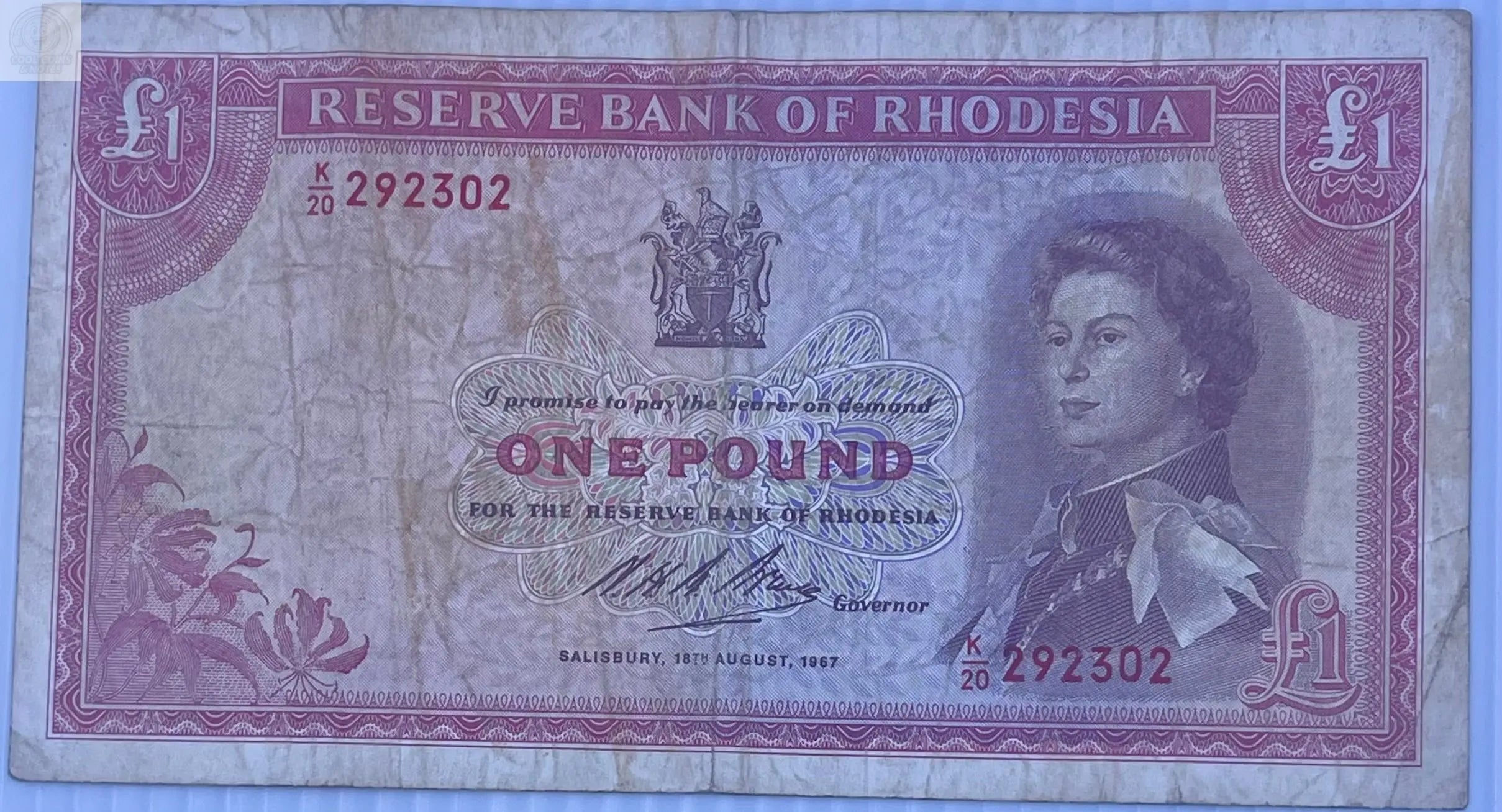 Rhodesia 1967 1 Dollar P-28 Victoria Falls, Used World Banknote Currency Cool Coins & Notes