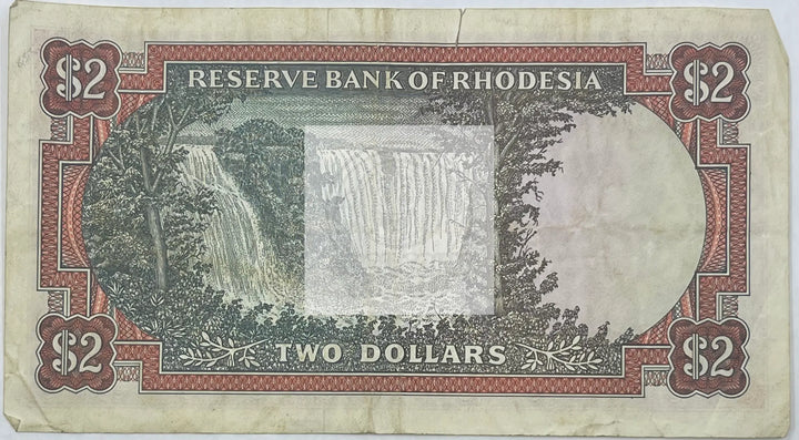 Rhodesia 1970 2 Dollars P-31a Victoria Falls, Used World Banknote Currency - Cool Coins & Notes