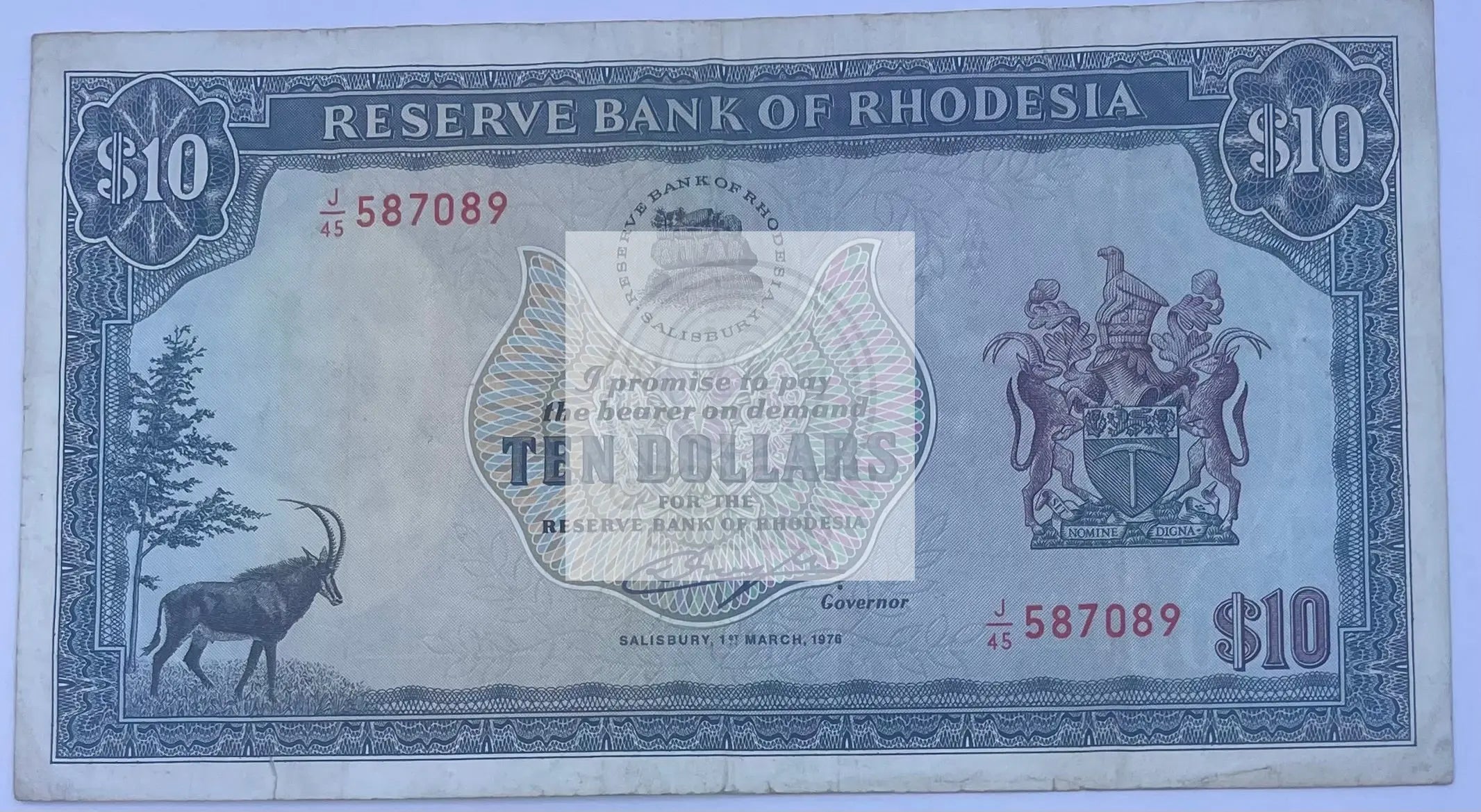 Rhodesia 1976 10 Dollars P-37 Used World Banknote Currency Cool Coins & Notes 