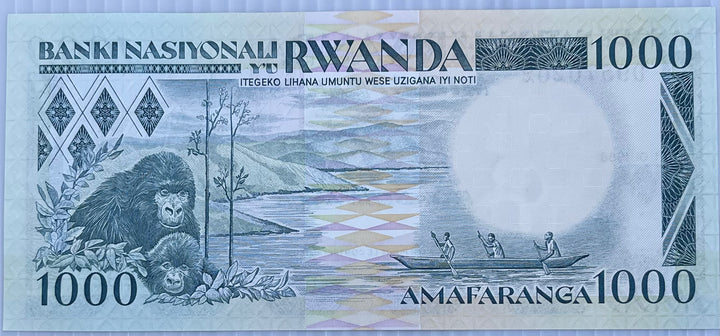Rwanda 1988 1000 Francs P-21 UNC Gorilla World Banknote Currency - Cool Coins & Notes