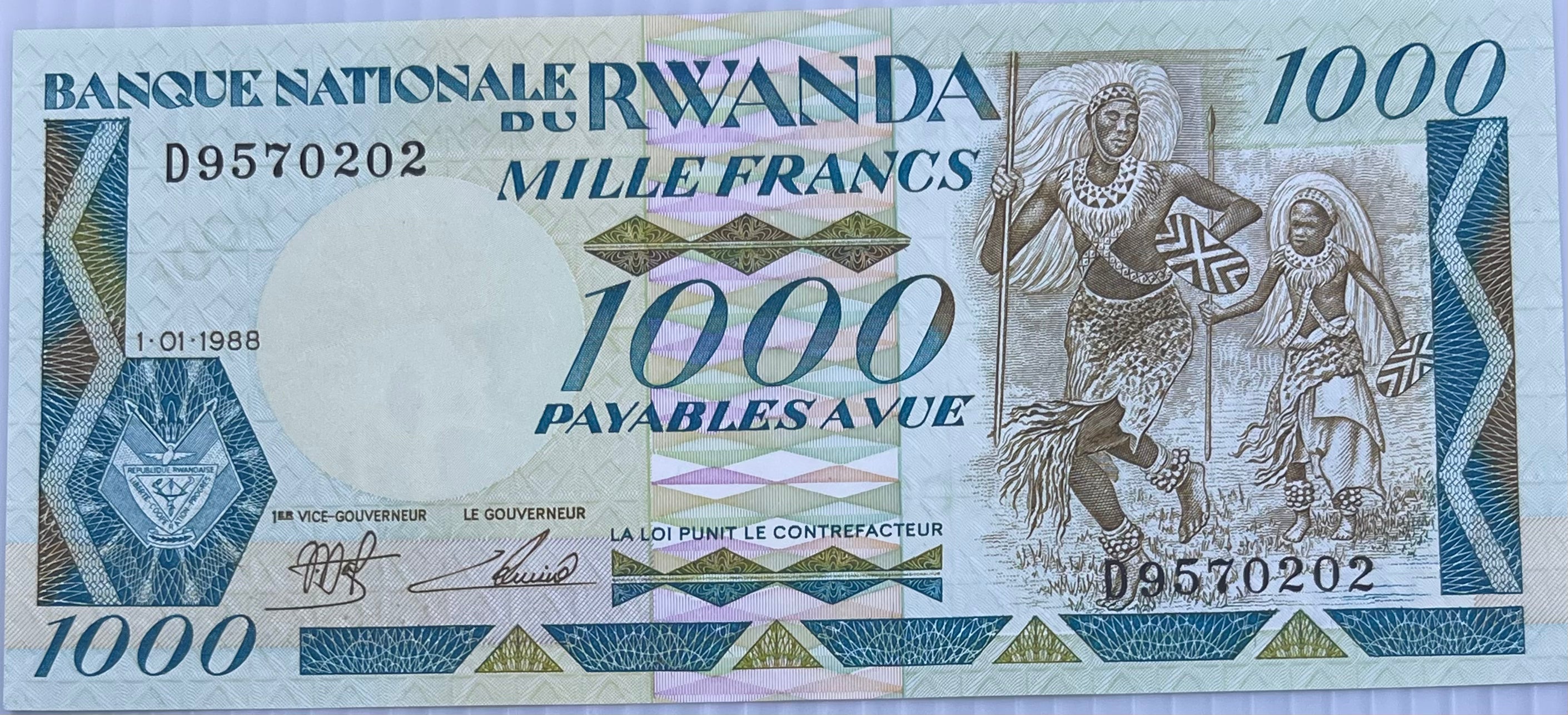 Rwanda 1988 1000 Francs P-21 UNC Gorilla World Banknote Currency - Cool Coins & Notes