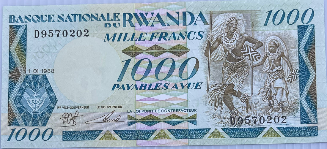 Rwanda 1988 1000 Francs P-21 UNC Gorilla World Banknote Currency - Cool Coins & Notes