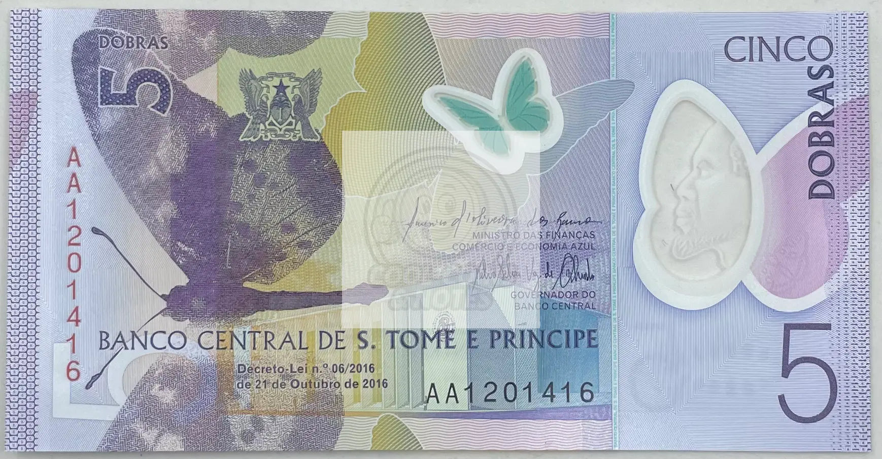 S. Tome E Principe 5 Dobras  Polymer  P-70  UNC Banknote - Cool Coins & Notes