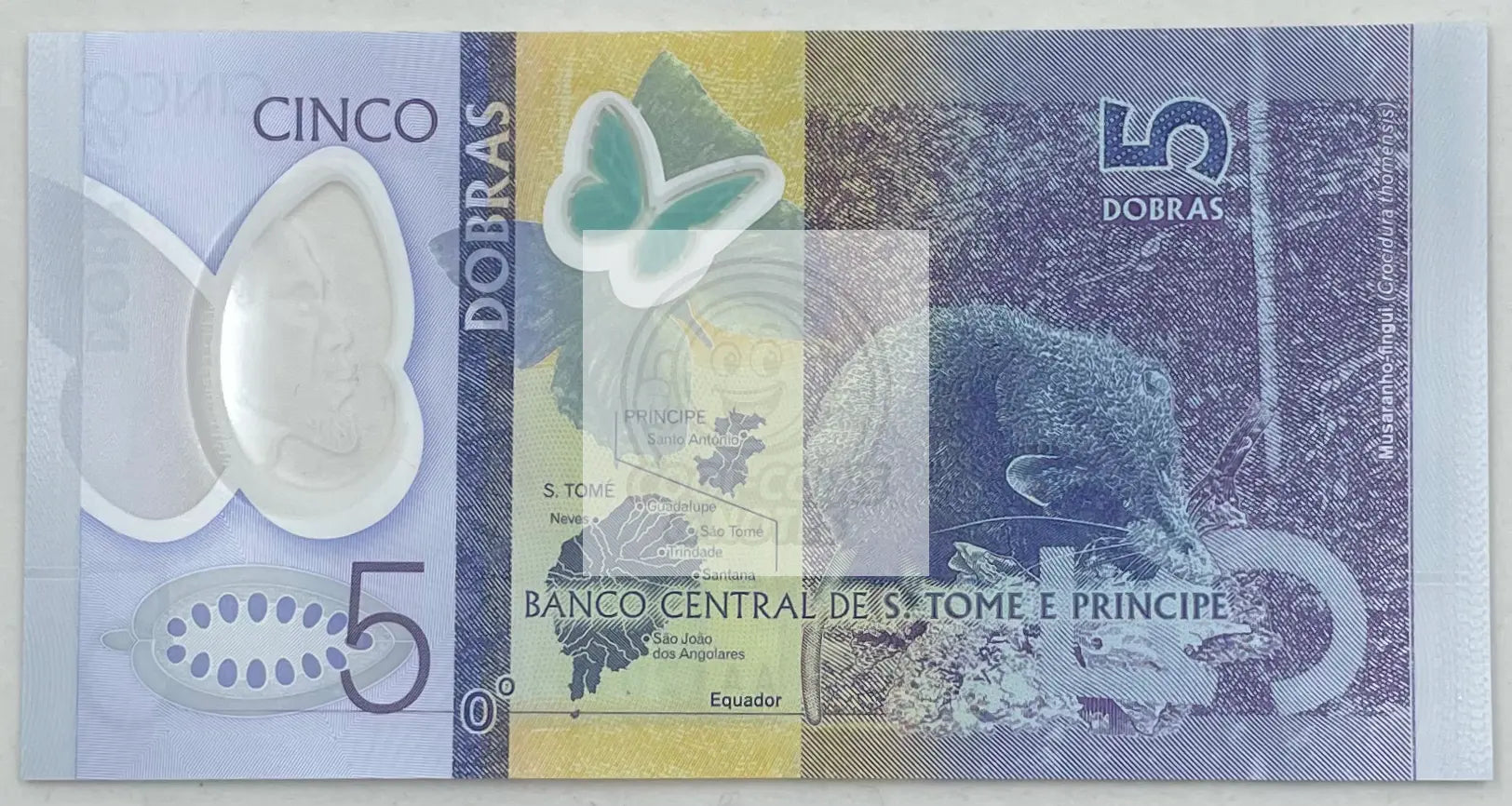 S. Tome E Principe 5 Dobras  Polymer  P-70  UNC Banknote - Cool Coins & Notes