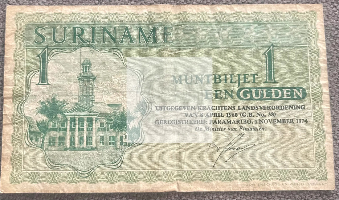 SURINAME 1 Gulden (08-04-1968) 1974, Pick 108d, Used World Banknote - Cool Coins & Notes