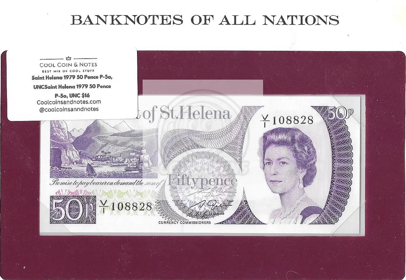 Saint Helena 1979 50 Pence P-5a, UNC "Banknotes of All Nations" - Cool Coins & Notes