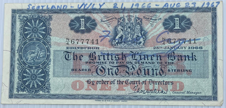 Scotland 1966 1 Pound P-166c, Used World Banknote - Cool Coins & Notes