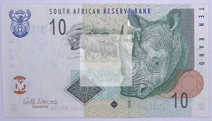 South Africa 10 Rand Rhino P-123a Banknote - Cool Coins & Notes