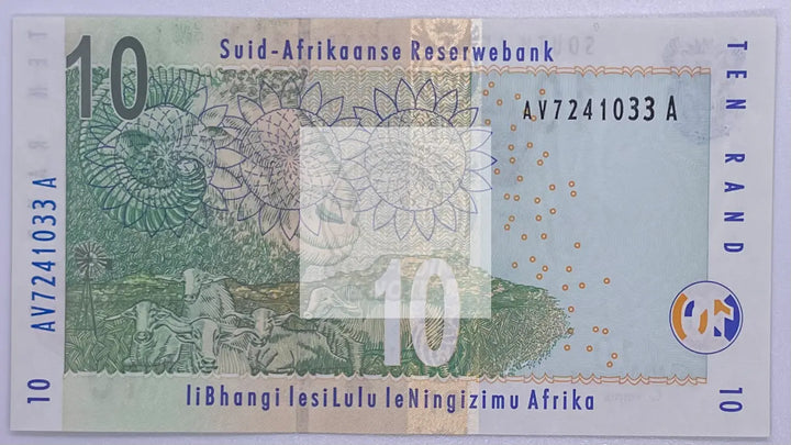 South Africa 10 Rand Rhino P-123a Banknote - Cool Coins & Notes