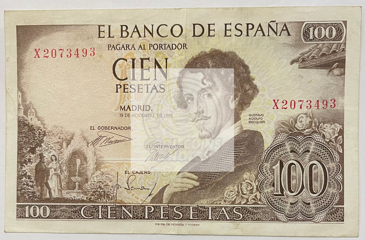 Spain 100 Pesetas 1965 P150, Used Banknote - Cool Coins & Notes