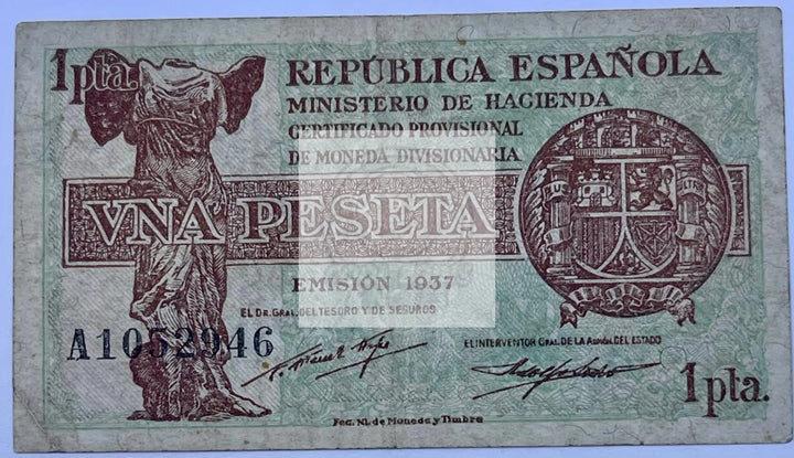 Spain 1937 1 Peseta P-94 Used World Banknote Cool Coins & Notes 
