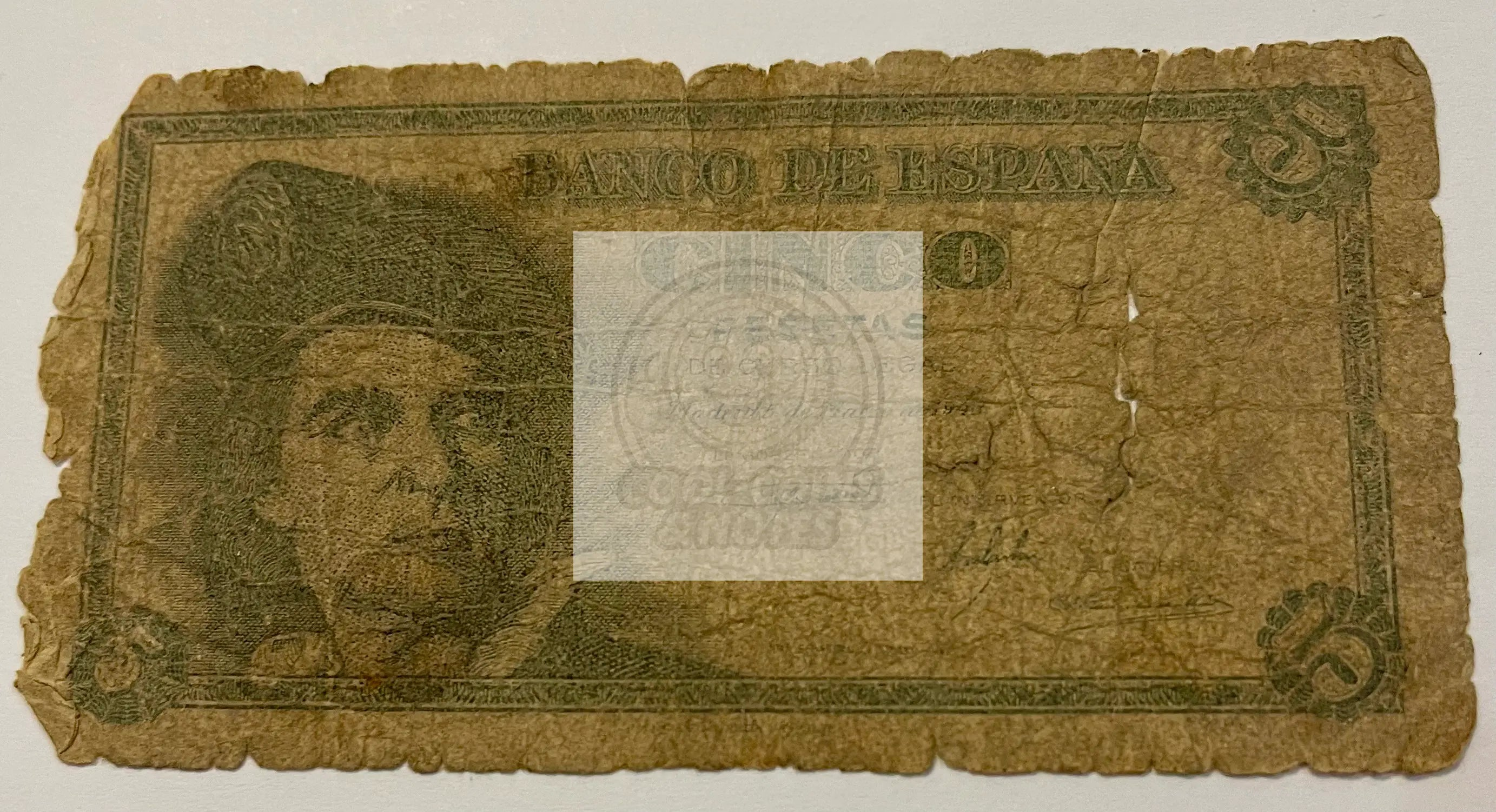 Spain 5 Pesetas 1948 P-136 used banknote with intricate Spanish historical designs
