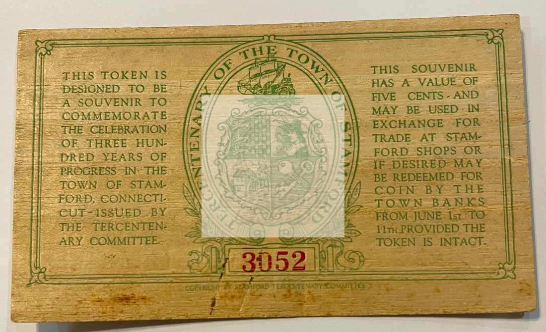Stamford, Connecticut 1641-1941 Home of John Bishop Tercentenary Souvenir Nickel - Cool Coins & Notes