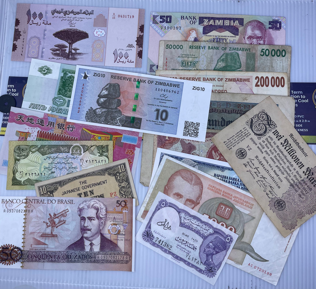 Starter Banknote Set – 14 Notes (Circulated & UNC) + 2024 Zimbabwe 10 Zig Gold Back Note - Cool Coins & Notes