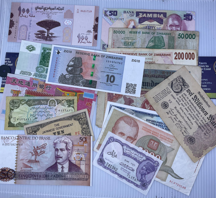 Starter Banknote Set – 14 Notes (Circulated & UNC) + 2024 Zimbabwe 10 Zig Gold Back Note - Cool Coins & Notes
