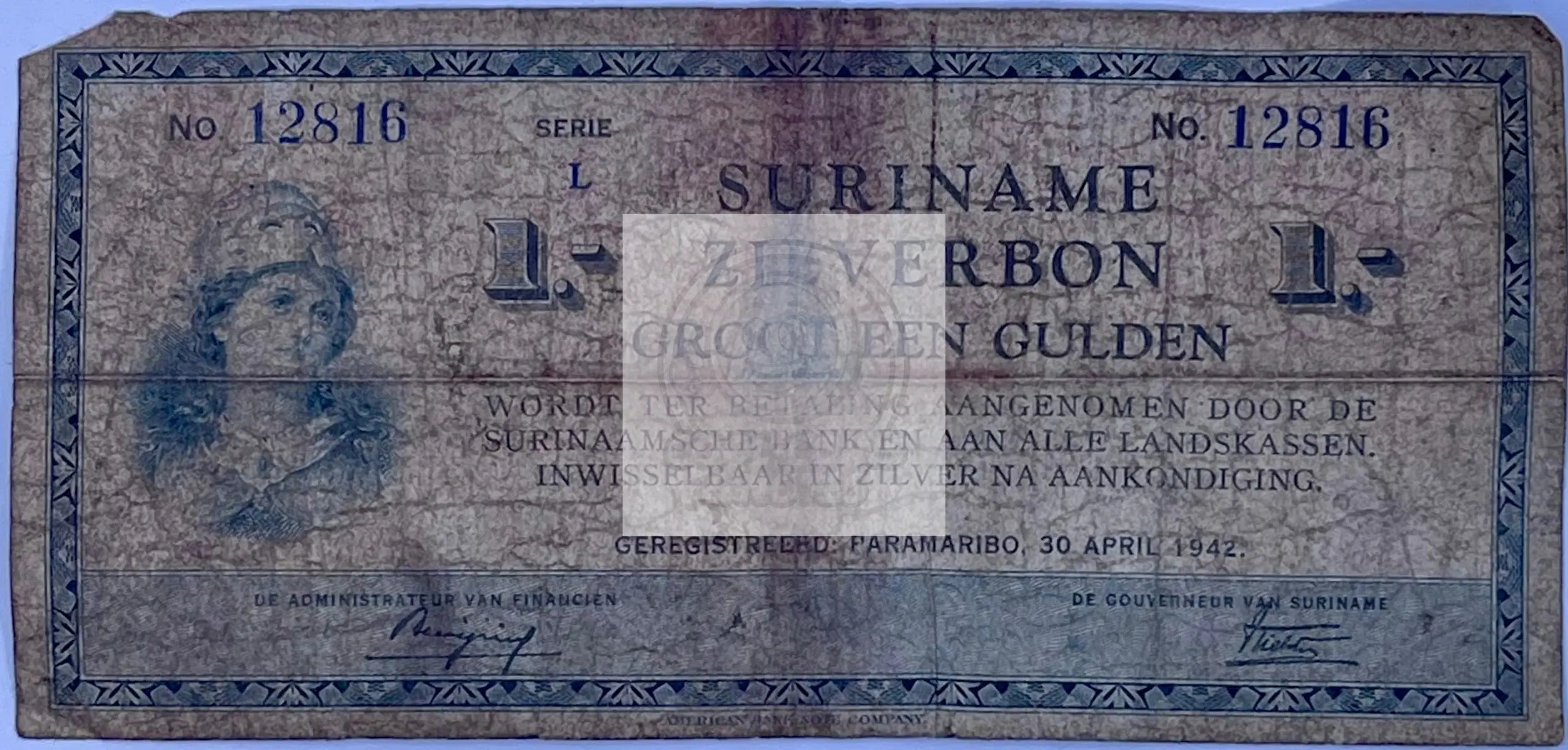 Suriname 1940 1 Gulden P-105 Used World Banknote Cool Coins & Notes 