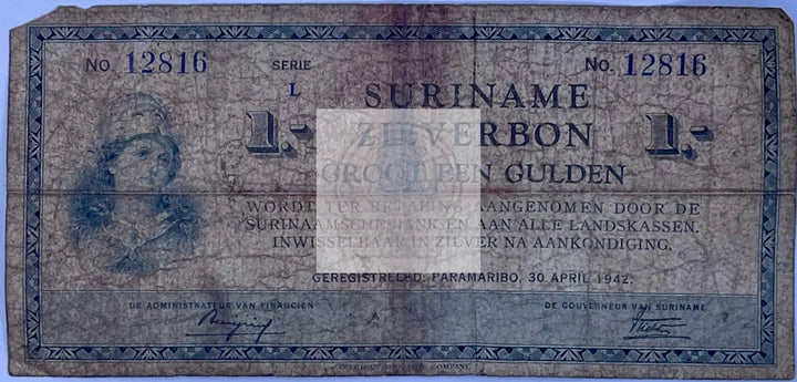 Suriname 1940 1 Gulden P-105 Used World Banknote Cool Coins & Notes 