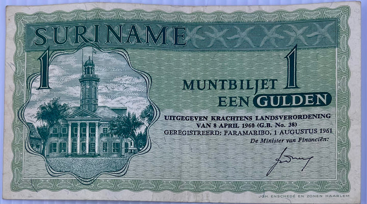 Suriname 1961 1 Gulden P-116 Used World Banknote - Cool Coins & Notes