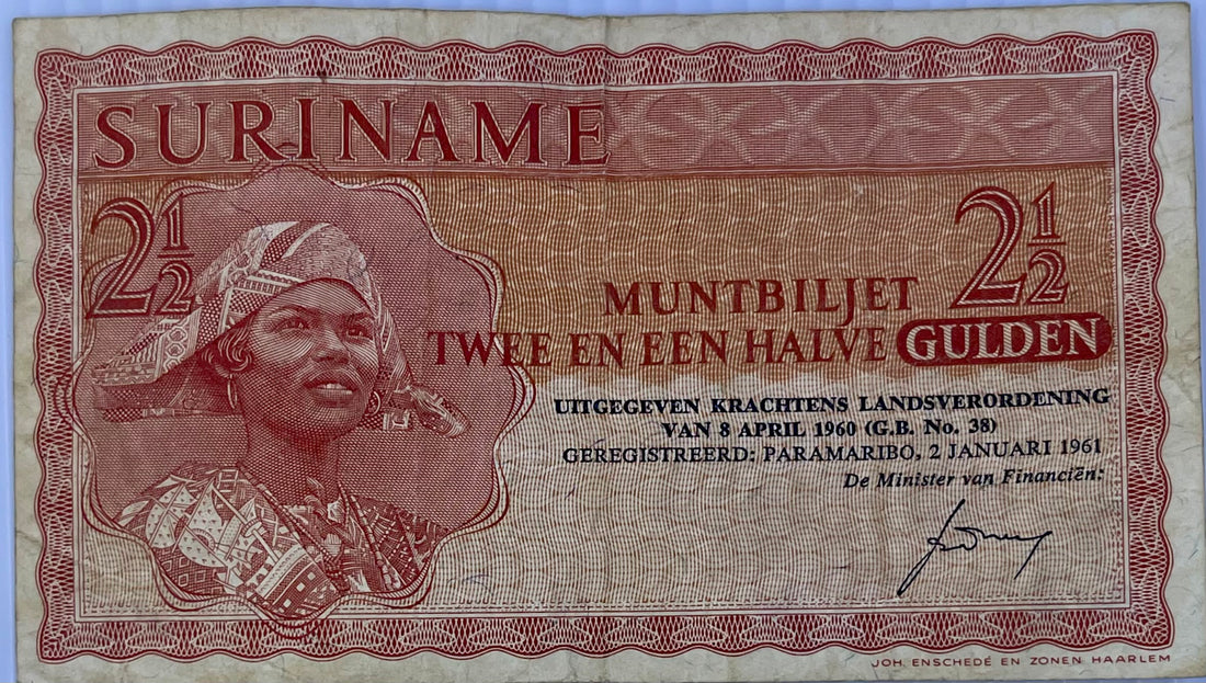 Suriname 1961 2-1/2 Gulden P-117 Used World Banknote - Cool Coins & Notes