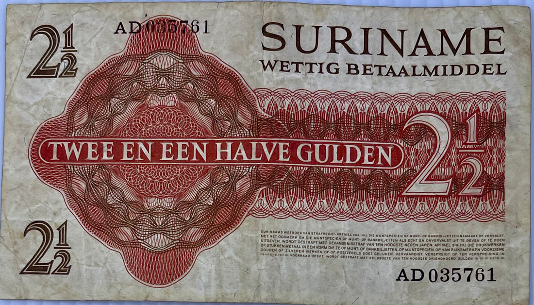 Suriname 1961 2-1/2 Gulden P-117 Used World Banknote - Cool Coins & Notes