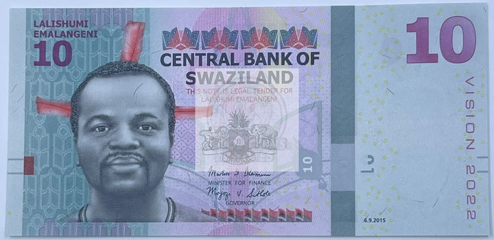Swaziland Eswatini 2015 10 Emalangeni P41 UNC VISION 2022 World Banknote - Cool Coins & Notes