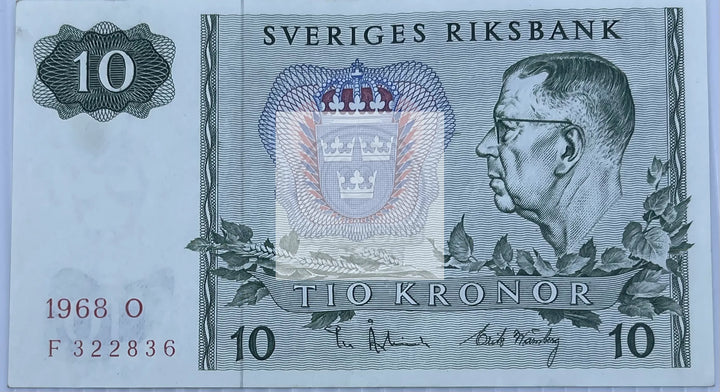 Sweden 1968 10 Kronur P-52b AU Northern Lights World Banknote Currency - Cool Coins & Notes