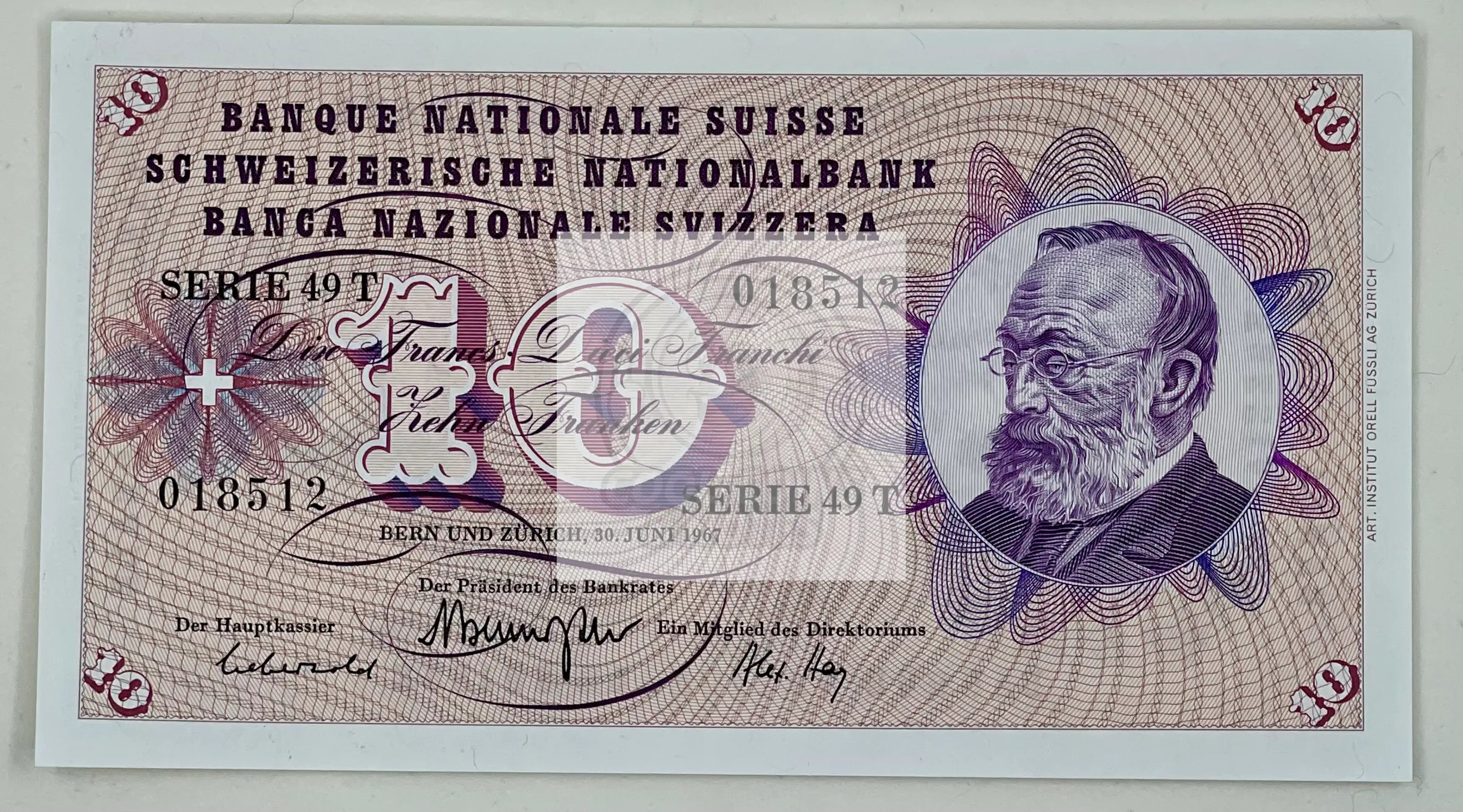 Switzerland 10 francs 1967 P-45 45m UNC Banknote - Cool Coins & Notes