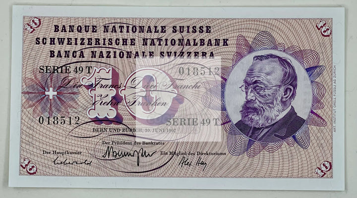 Switzerland 10 francs 1967 P-45 45m UNC Banknote - Cool Coins & Notes