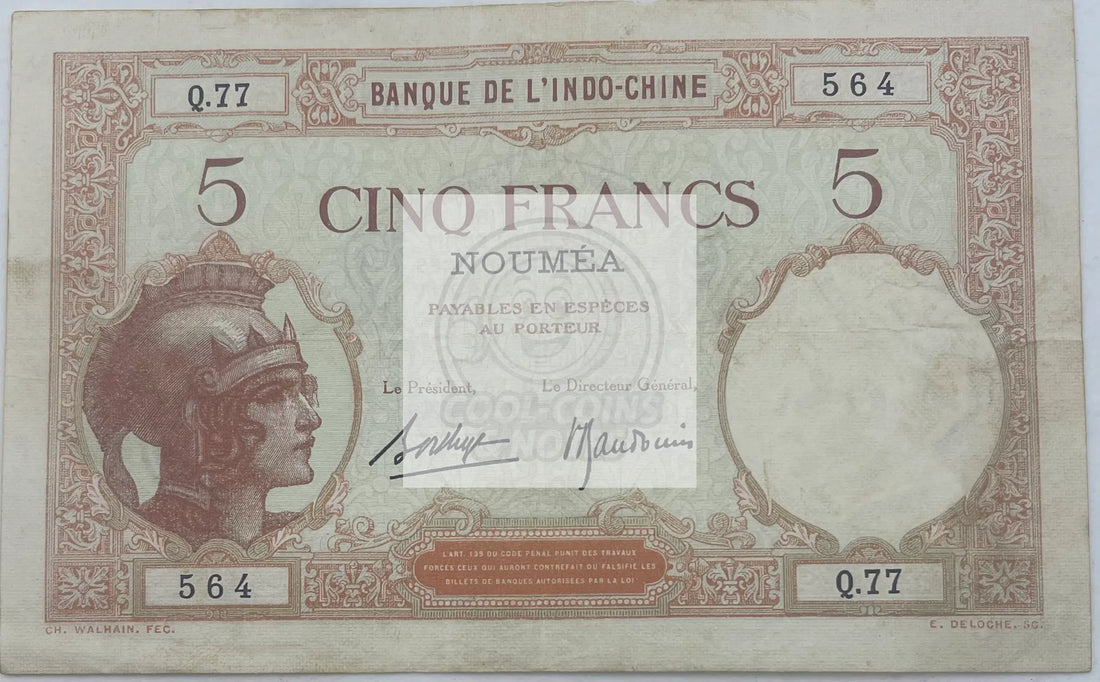 Tahiti 1927 5 Francs P-11c, Used World Banknote Currency - Cool Coins & Notes
