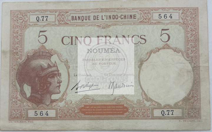 Tahiti 1927 5 Francs P-11c, Used World Banknote Currency - Cool Coins & Notes