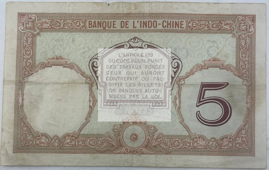 Tahiti 1927 5 Francs P-11c, Used World Banknote Currency - Cool Coins & Notes