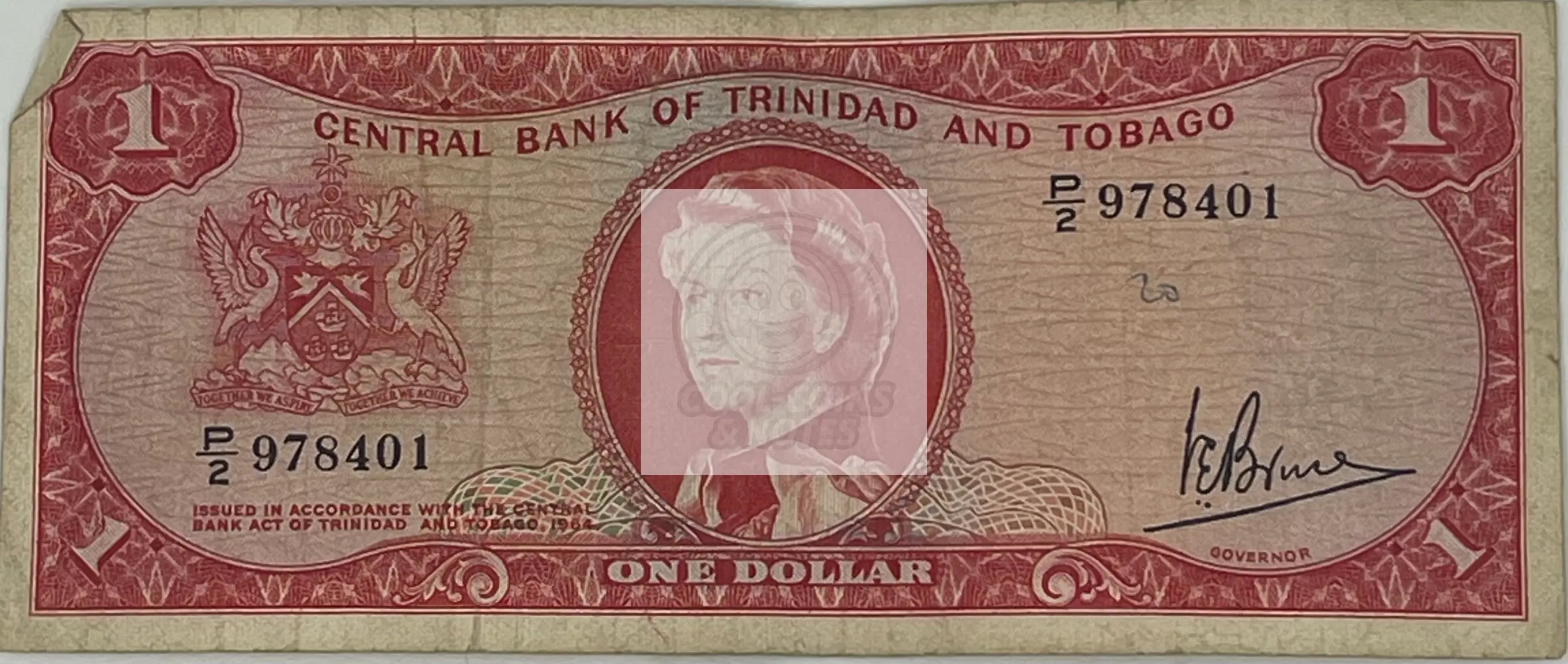 Trinidad & Tobago 1964 1 Dollar P26, Used World Banknote - Cool Coins & Notes