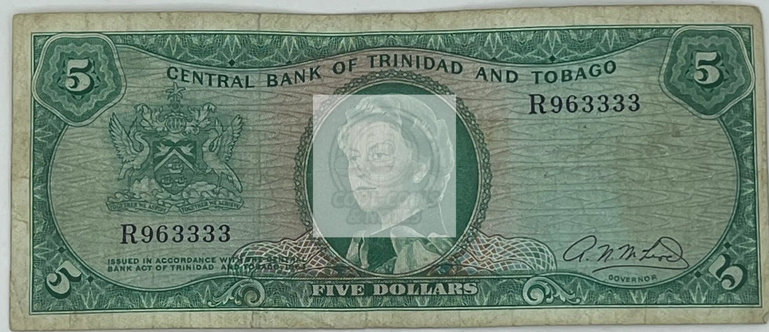 Trinidad and Tobago P-27c 5 Dollars 1964, Used World Banknote - Cool Coins & Notes