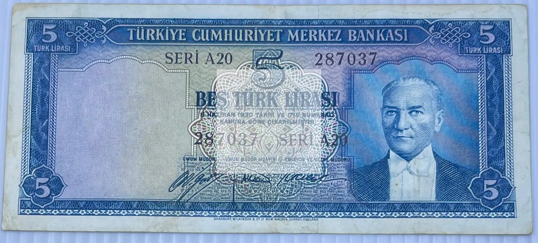 Turkey 1952-1968 5 Lira P-154 Used World Banknote Currency - Cool Coins & Notes