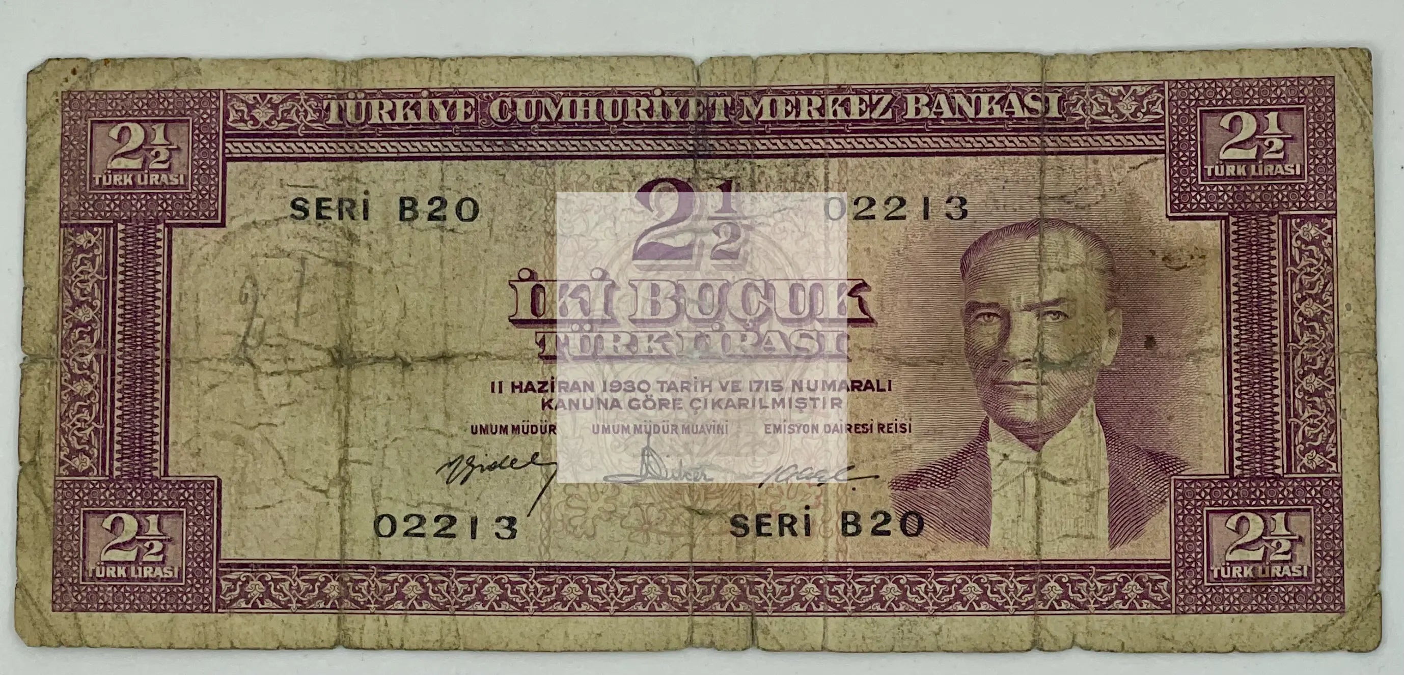 Turkey 2 1/2 Lira P-153a banknote from 1960-1966 featuring Turkish cultural and historical designs