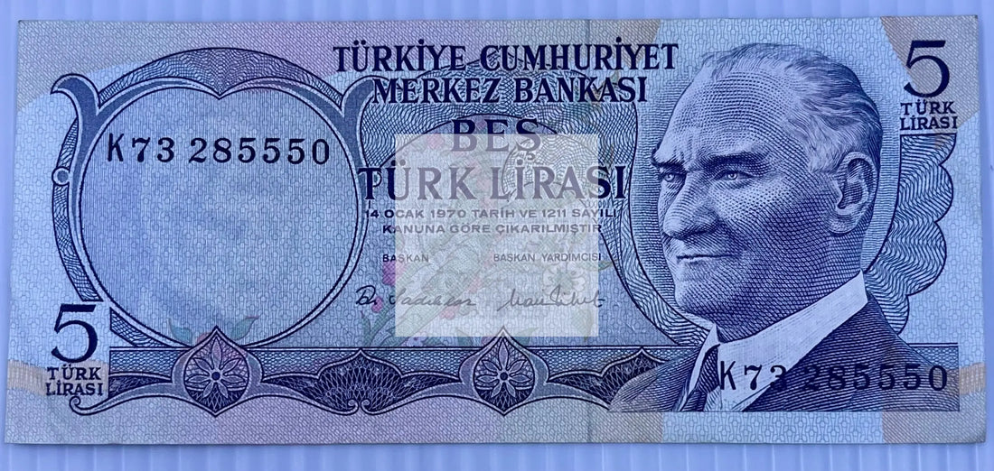 Turkey 1970 5 Lira P-185 Used World Banknote Currency Cool Coins & Notes 
